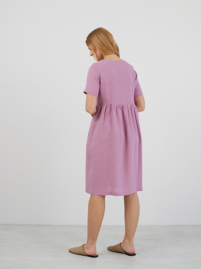MATILDA Linen Dress / Midi Summer Dress / Short Sleeve Simple / Handmade Clothing For Women image 6
