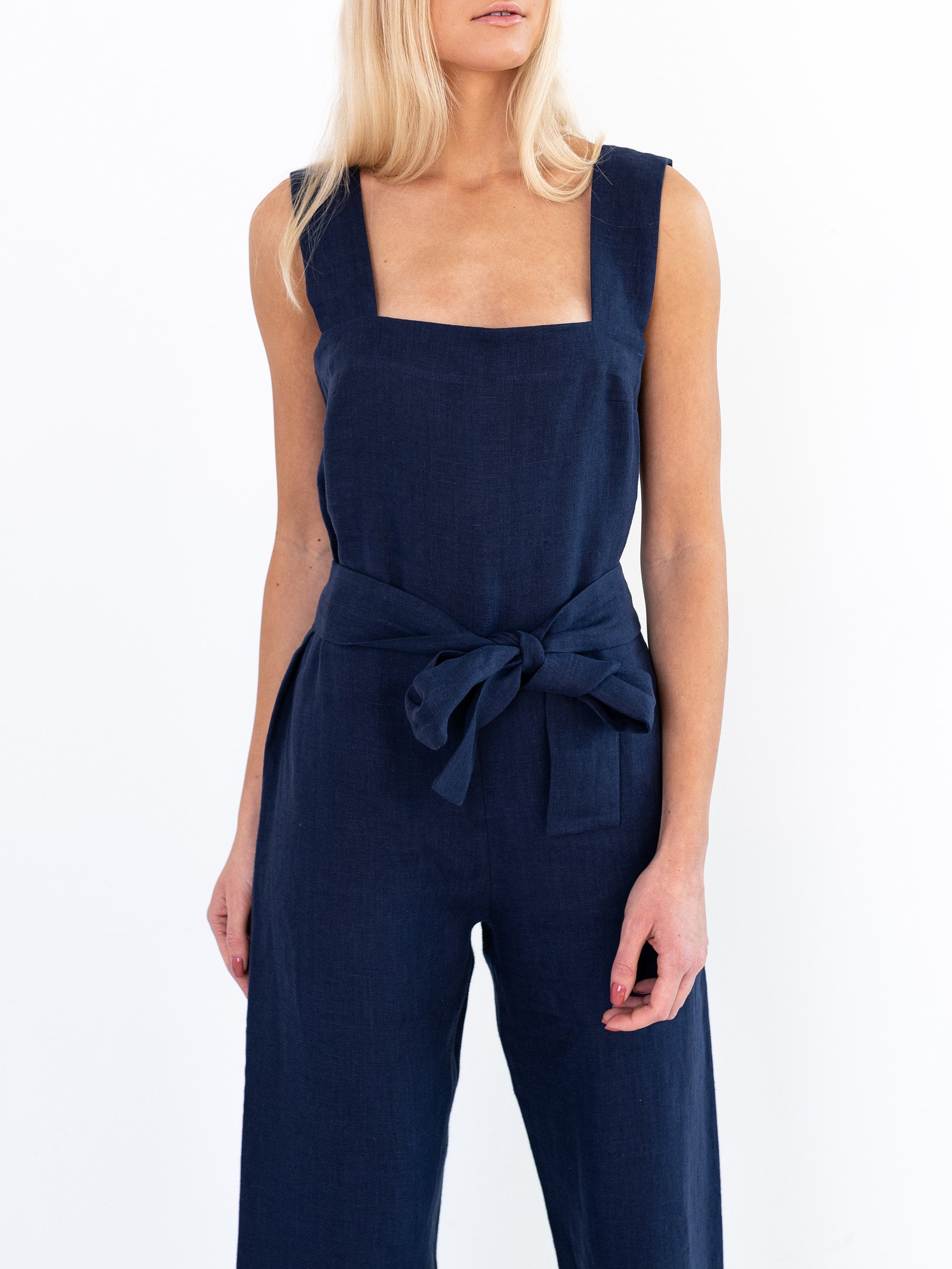 DAKOTA Linen Jumpsuit in Navy Blue / Linen Overalls Womens / Etsy