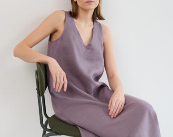 SALE Women's Sleeveless Linen Maxi Dress, V Neck and A-Line Shape | LANAV