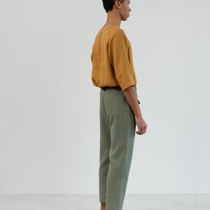 Image 3 of Mens Linen Drawstring Pants DOMINIC, Relaxed Fit Casual Trousers for Summer, Beach Resort Wear Slacks in "Sage Green" by LAC