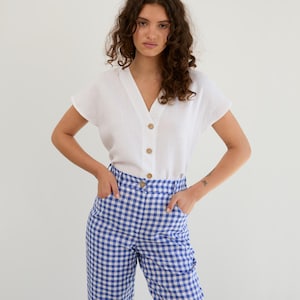 パンツ・ボトムスその他 [ASCLO MADE] Linen Check Set Up Slacks ZsaeSM Women's Linen Pants Straight Leg High Waisted