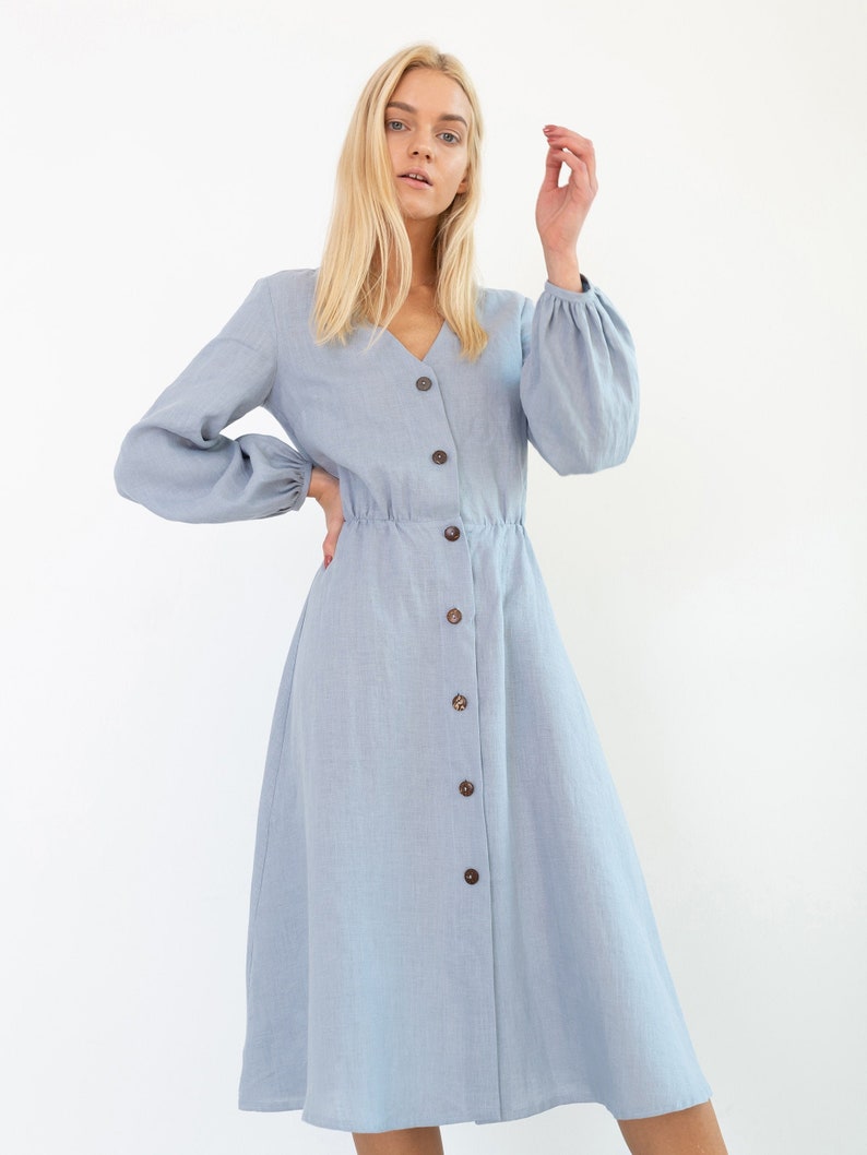 DIA Linen Button Down Dress / Long Sleeve Midi Dress image 2