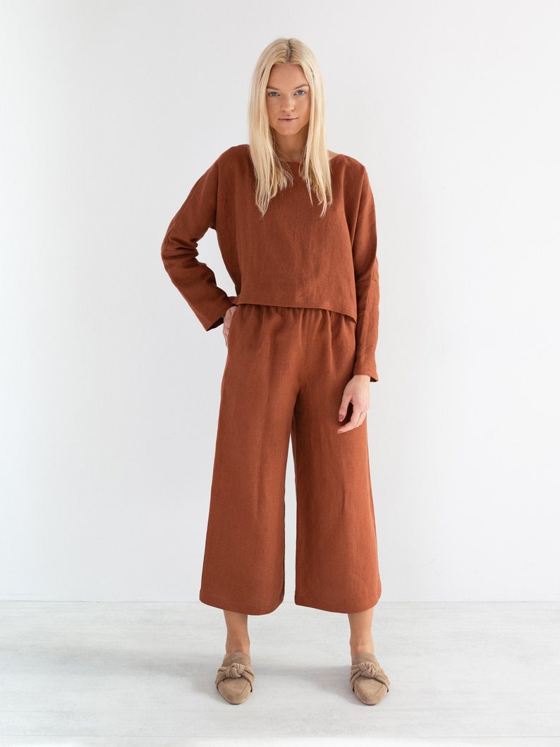 RILEY Linen Pants for Women / Wide Leg Linen Trousers in Rust