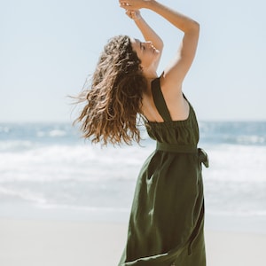 ELLIDY Linen Dress / Strap Summer Dress in Forest Green image 6