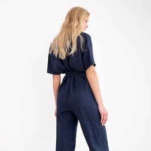 AURORA Linen Jumpsuit / Loose Linen Overalls / Linen Romper With Belt image 5