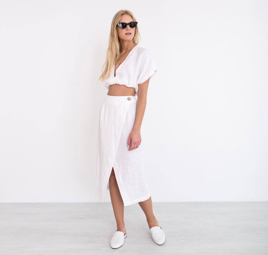 LEAH Linen Crop Top / White Linen Top / Simple Linen Top Etsy UK