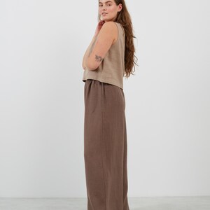 Pantalon large en lin PERLE / Pantalon fluide à taille élastique / Palazzo taille haute image 7