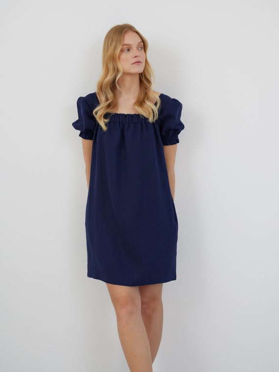 Linen Square Neck Dress LOTTIE / Summer Mini Dress / Handmade Clothing for Women