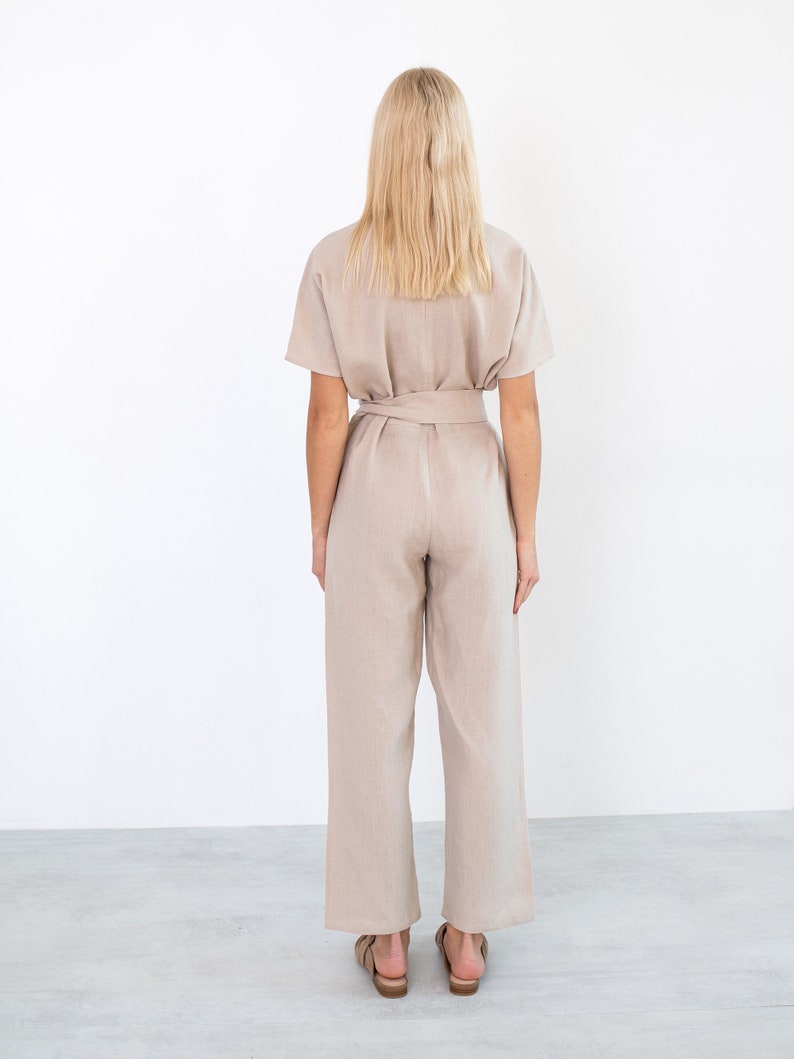 AURORA Linen Jumpsuit Women / Linen Overalls / Handmade Linen Clothing image 5