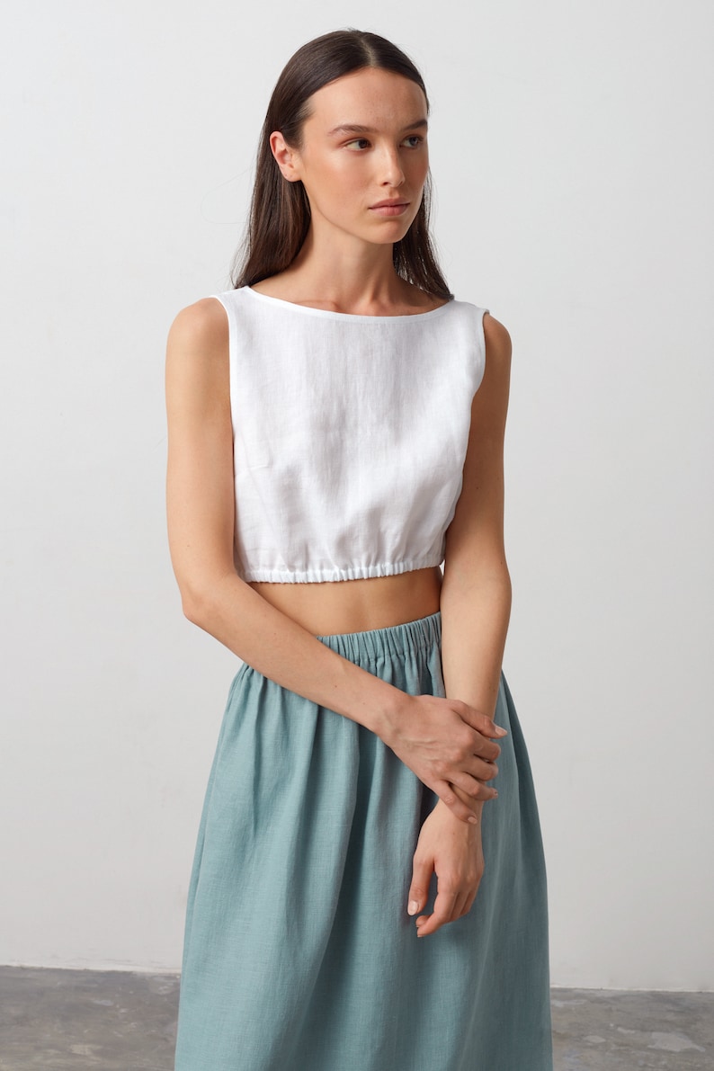 ETHNA Linen Tank Top / Sleeveless Blouse / Linen Crop Top 画像 5