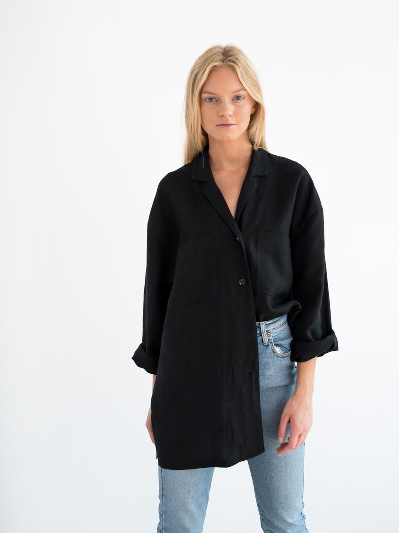 ROSEMARY Linen Jacket Black / Linen Blazer / Oversize Shirt / Handmade Clothing For Women image 3