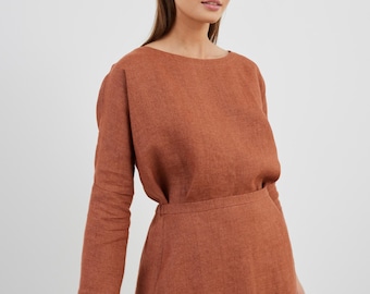 SALE Women's Linen Midi Skirt, Flat Front and Elastic Back Waist | NOLA
