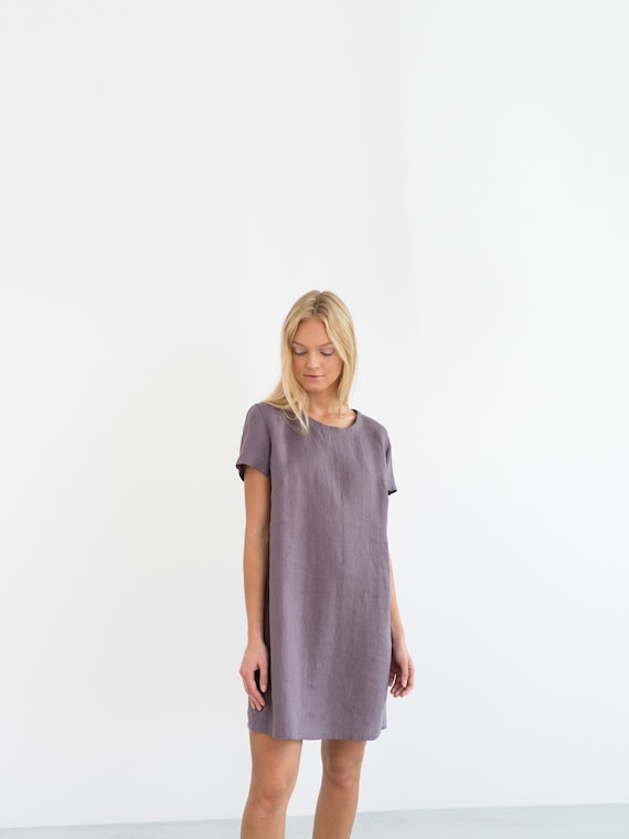 Linen Mini Dress BEATRICE, Handmade Short Sleeve Dress