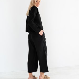 Pantalon en lin RILEY pour femme / Pantalon en lin noir à jambes larges image 5