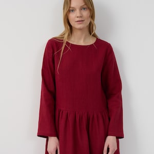 Linen Dress GEMMA / Midi Long Sleeve Dress