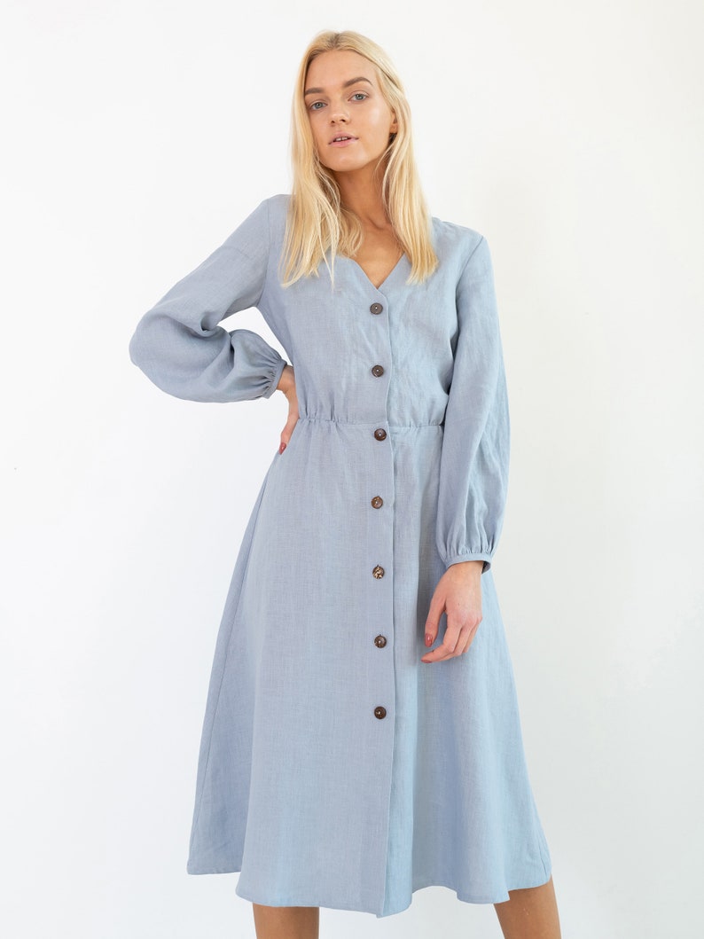 DIA Linen Button Down Dress / Long Sleeve Midi Dress image 5