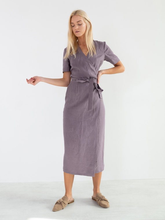 linen wrap dress etsy