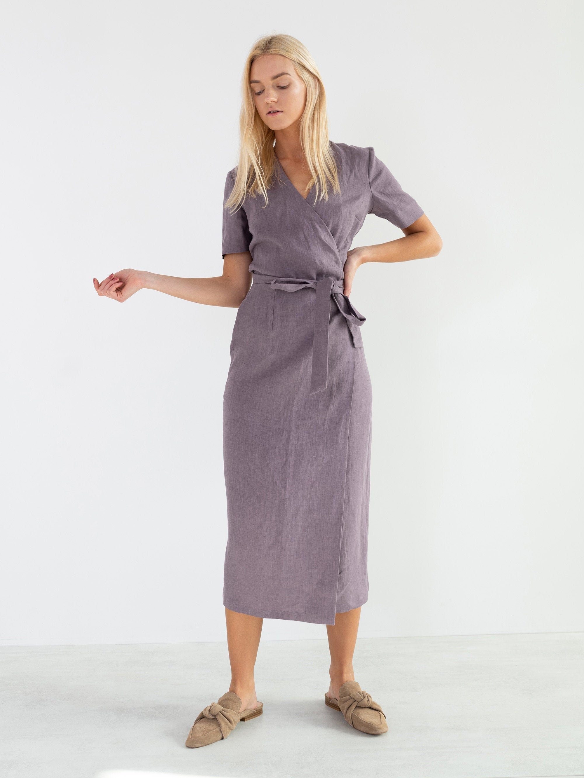 BELLA Linen Wrap Dress / Midi Dress - Etsy
