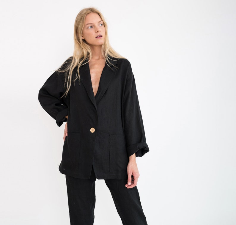 VALERIE Linen Blazer / Oversized Loose Light Linen Jacket With Pockets image 3