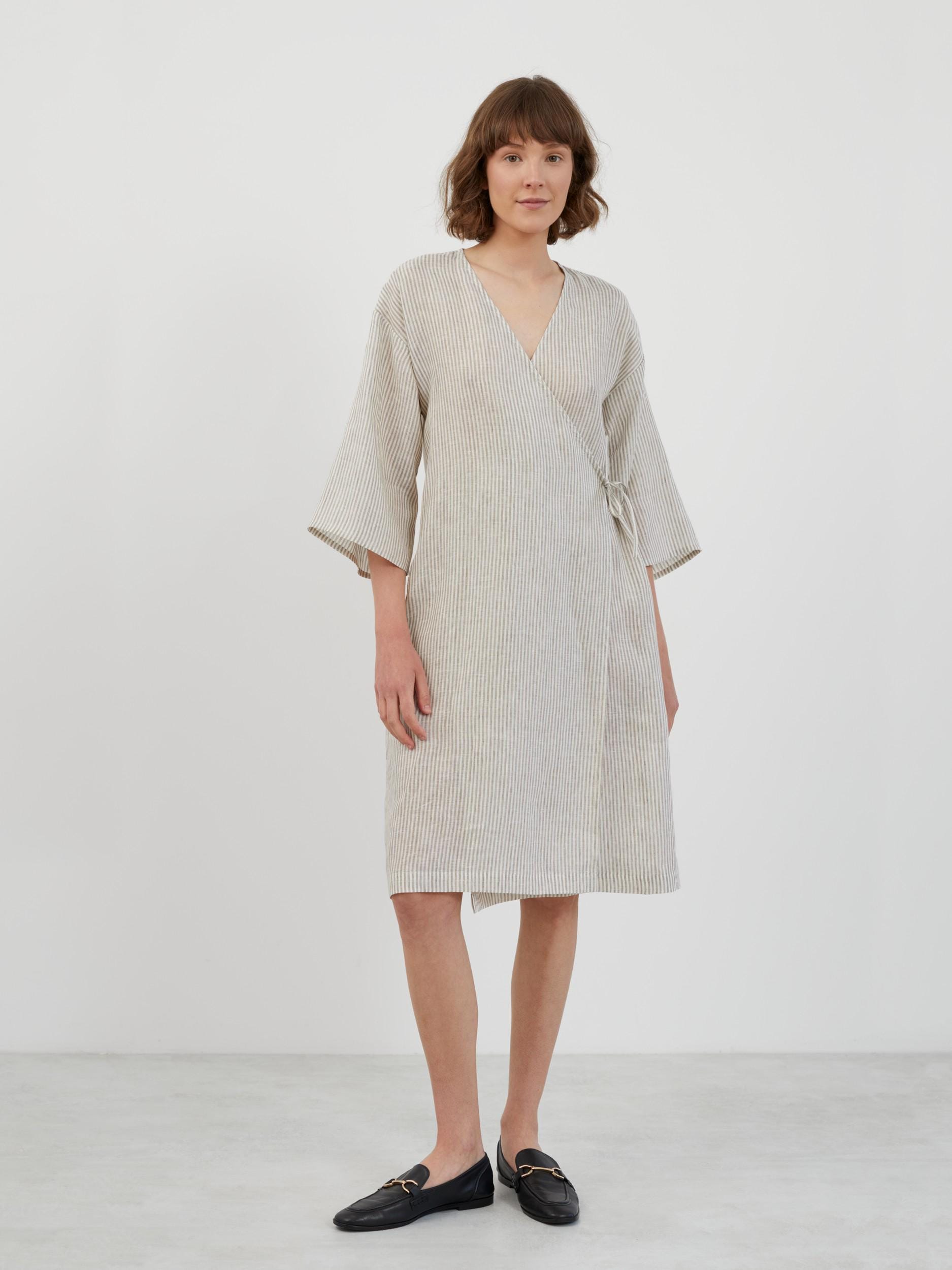 Linen wrap dress, stripe, side tie, boho summer | VERONA