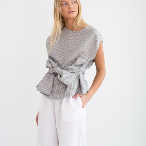 ALEXANDRA Linen Tie Waist Top / Tank Top / Linen Blouse / Etsy UK