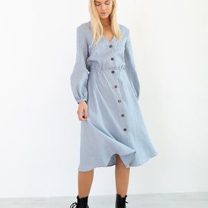 DIA Linen Button Down Dress / Long Sleeve Midi Dress image 3