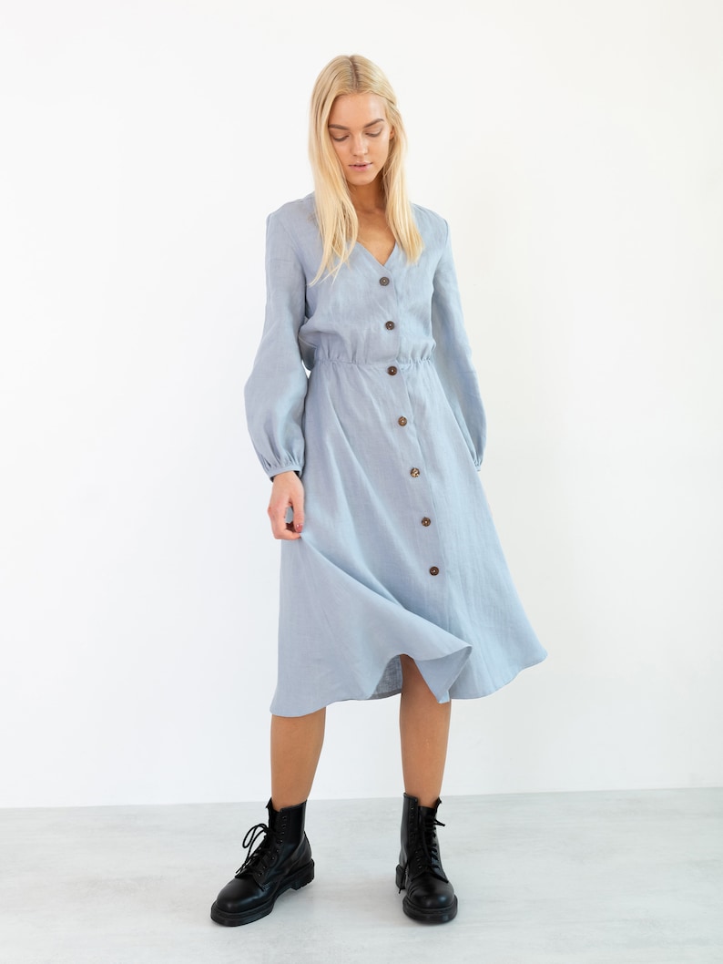 DIA Linen Button Down Dress / Long Sleeve Midi Dress image 3