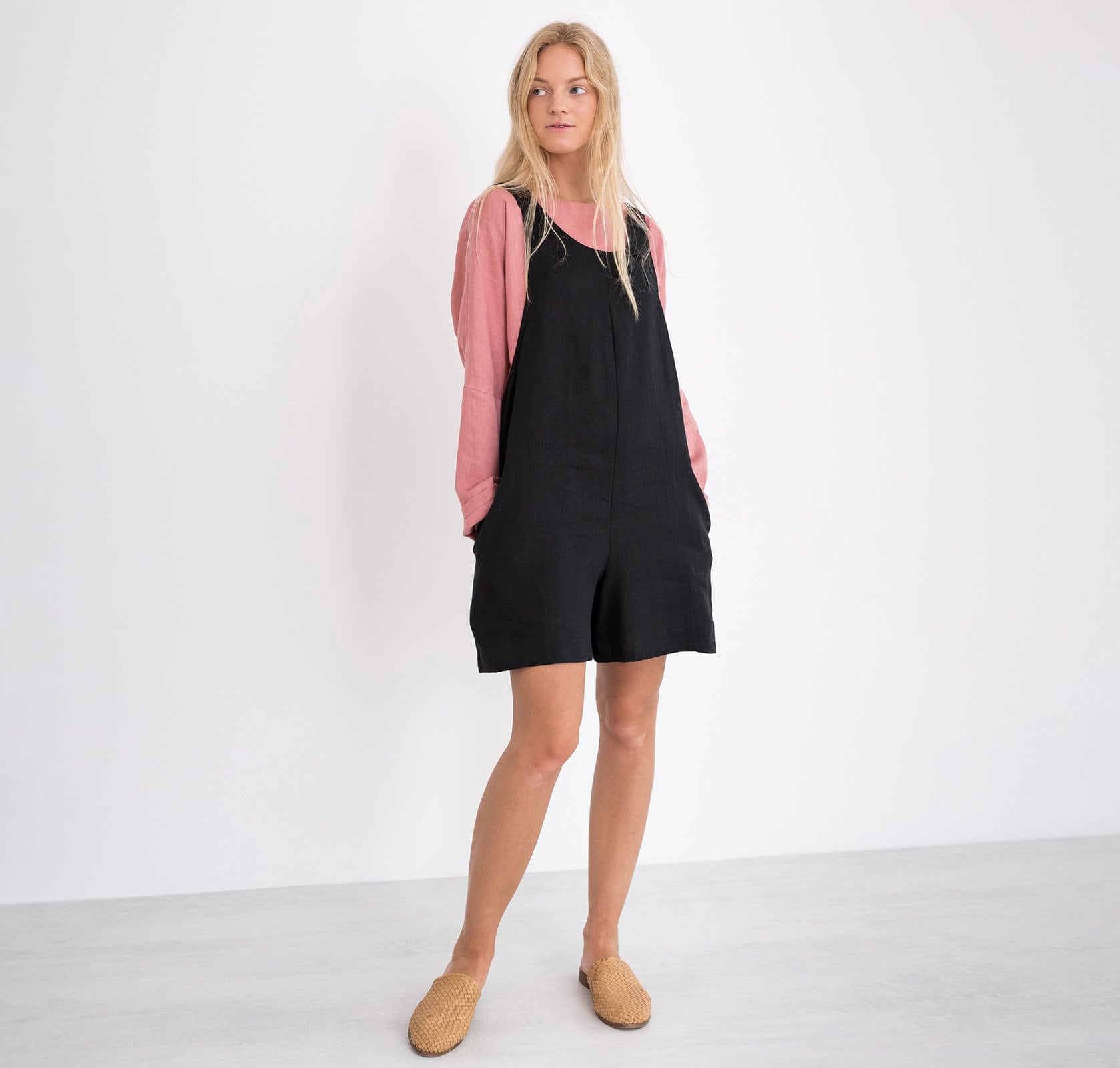 RIVER Linen Overalls Short Black / Linen Jumpsuit / Linen Etsy