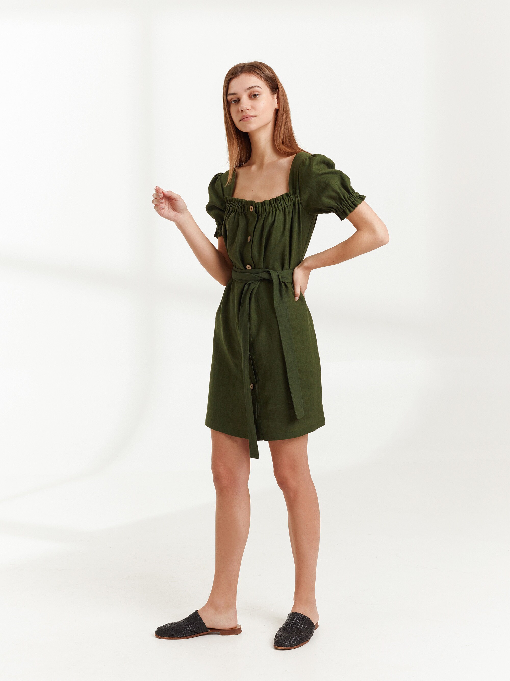 knee length dresses for ladies Sleeper Brigitte Linen Midi Dress – The Closet New York main image 1