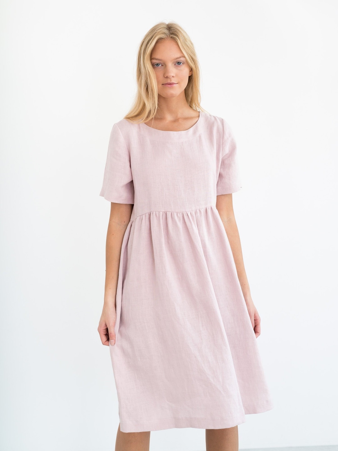 MATILDA Linen Dress / Midi Summer Dress / Short Sleeve Simple / Handmade  Clothing for Women - Etsy Finland