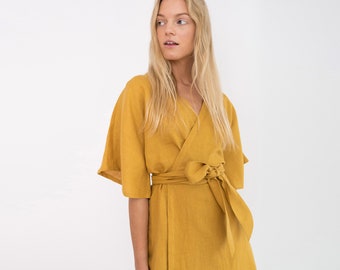 MARY Linen Wrap Dress / Linen Kimono Wrap Dress