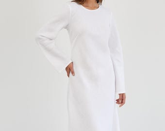 SALE Women's Bias Cut Linen Maxi Dress, Long Sleeves and Back Waist Ties | GISELLE