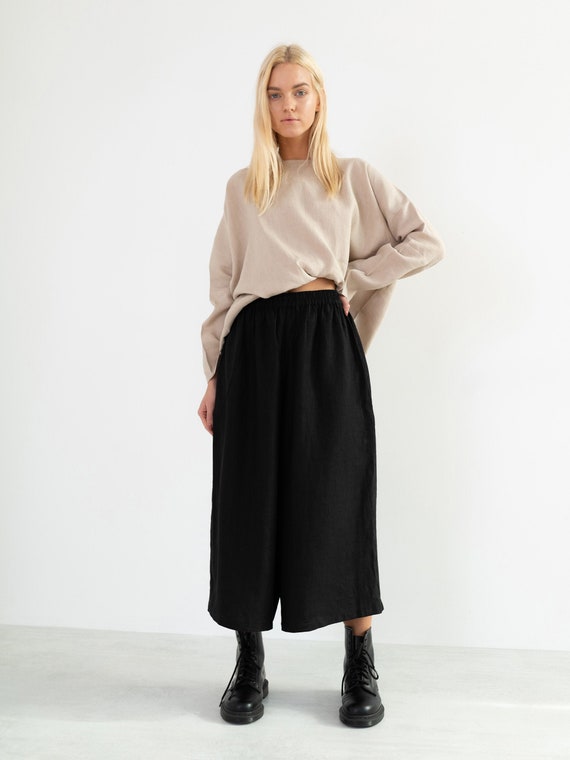 JAYDEN Linen Culottes / Wide Leg Palazzo Pants / High Waist Linen