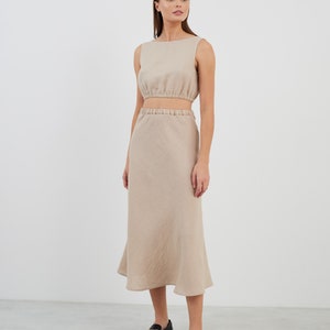 Linen Midi Skirt BARLEY / Linen Slip Skirt / Ready to ship image 3