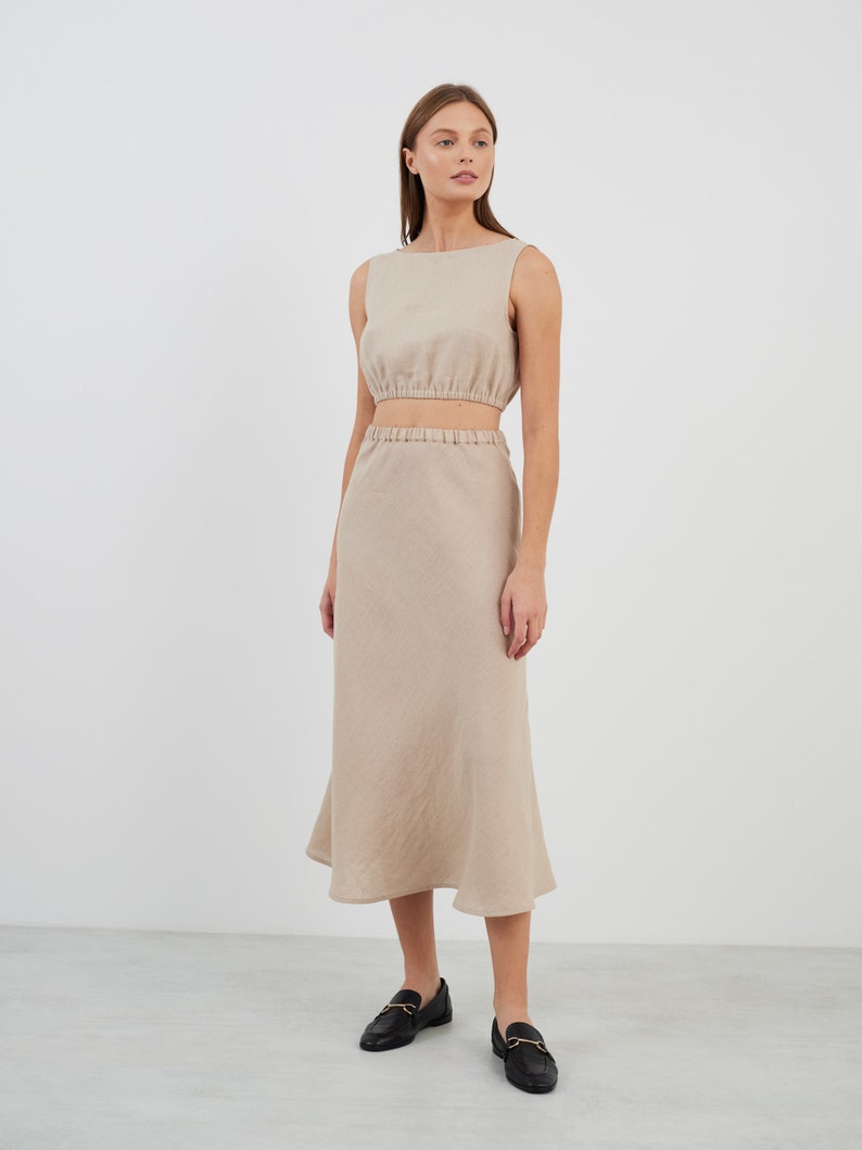 Linen Midi Skirt BARLEY / Linen Slip Skirt / Ready to ship image 3