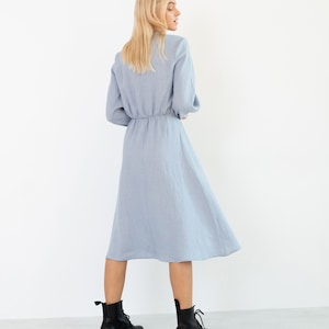 DIA Linen Button Down Dress / Long Sleeve Midi Dress image 8