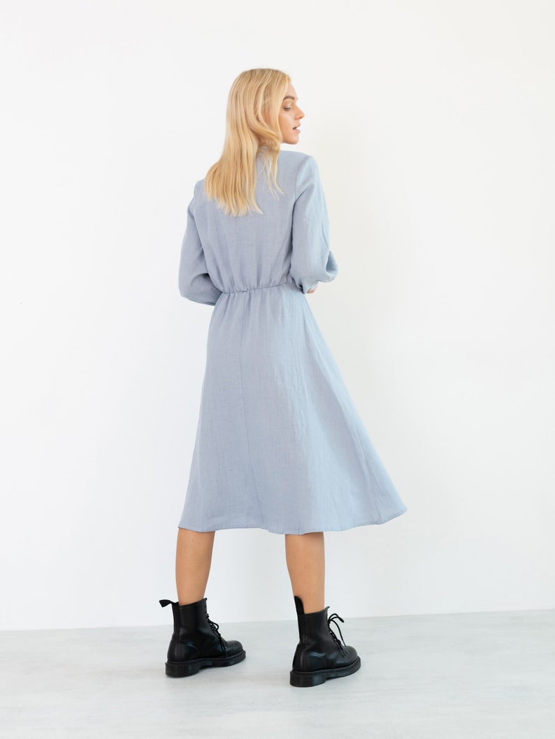 DIA Linen Button Down Dress / Long Sleeve Midi Dress image 8