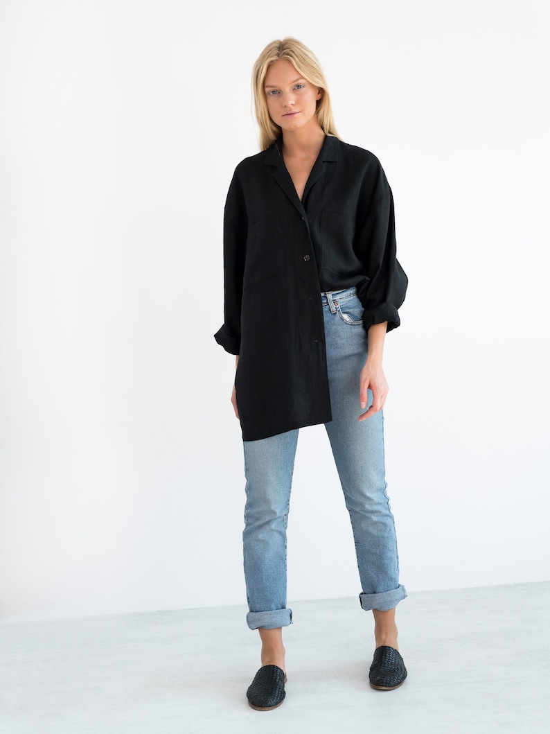 ROSEMARY Linen Jacket Black / Linen Blazer / Oversize Shirt / Handmade Clothing For Women image 1