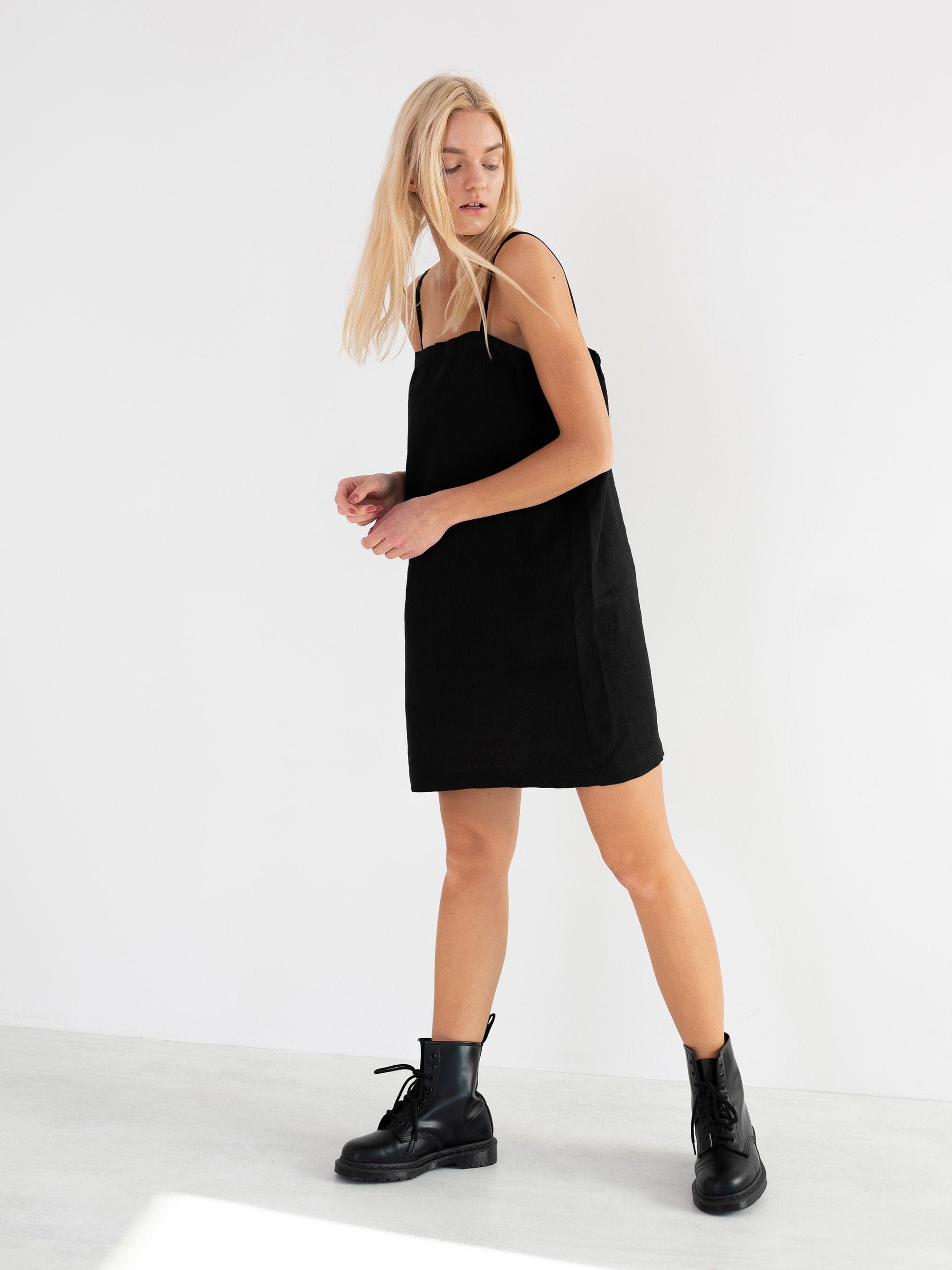 sachin and babi light blue dress JIANJIA Summer Dresses For Women Solid Color Strappy Square Collar  Sleeveless Slim Fit Casual Dress Beachwear,Black,L