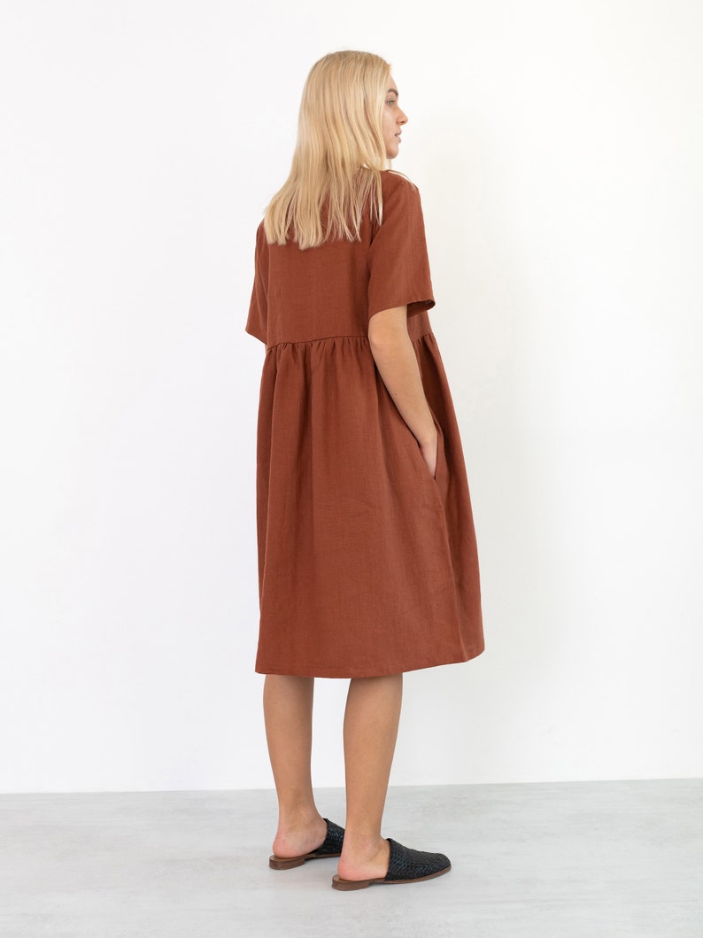 MATILDA Linen Dress / Midi Summer Dress / Short Sleeve Simple / Handmade Clothing For Women image 7