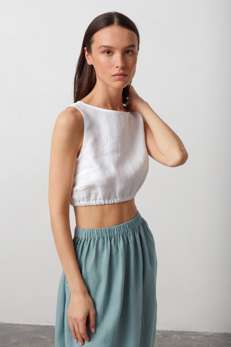 ETHNA Linen Tank Top / Sleeveless Blouse / Linen Crop Top 画像 6