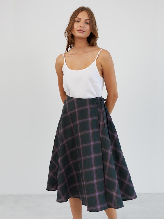 Plaid midi wrap skirt discount