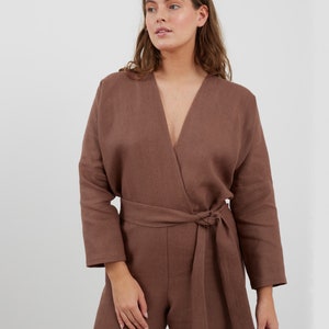 Heavy Linen Jumpsuit ATLAS / Loose Long Sleeve Linen Overalls