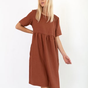 MATILDA Linen Dress / Midi Summer Dress / Short Sleeve Simple / Handmade Clothing For Women image 6