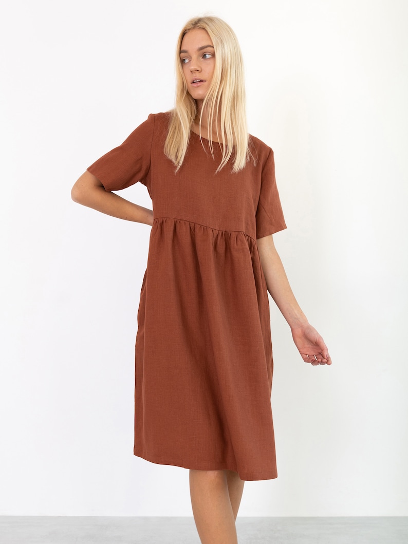 MATILDA Linen Dress / Midi Summer Dress / Short Sleeve Simple / Handmade Clothing For Women image 6