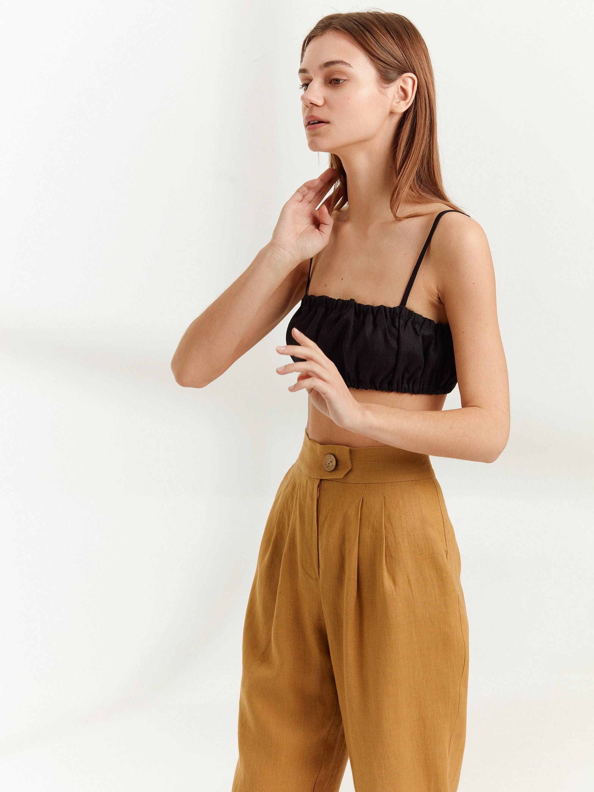 CLEO Linen Bralette / Linen Crop Top in Black 