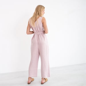 MADELINE Linen Jumpsuit With Belt / Sleeveless V-Neck Linen Overall image 5