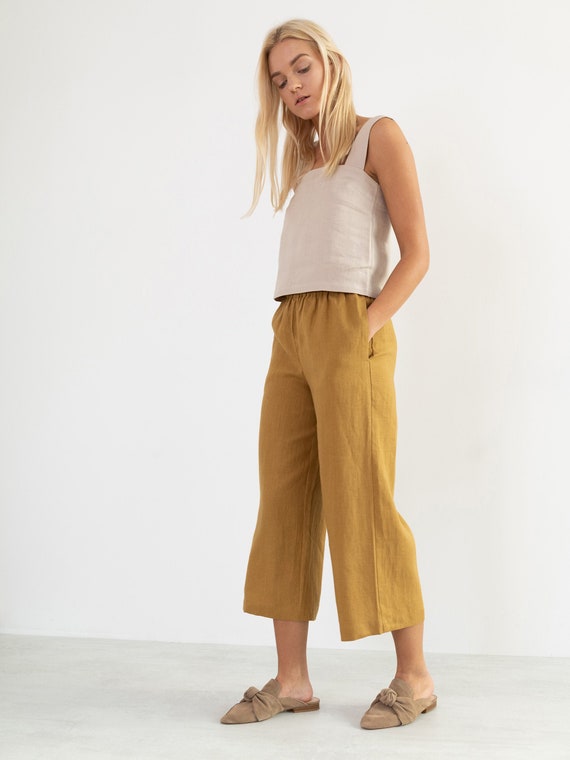 RILEY Linen Pants for Women / Wide Leg Linen Trousers in Yellow Honey /  Palazzo Pants -  Hong Kong