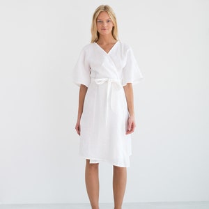 MARY Linen Wrap Dress / White Kimono Robe / Handmade Clothing - Etsy