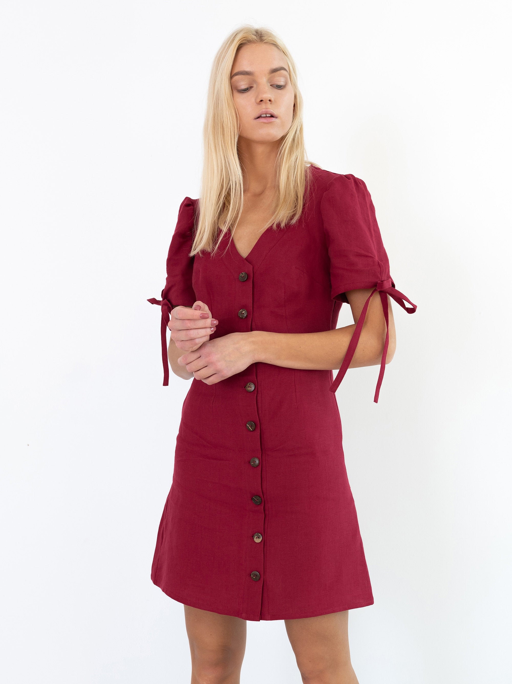 knee length dresses for ladies Femme linen Dress | Bohomey